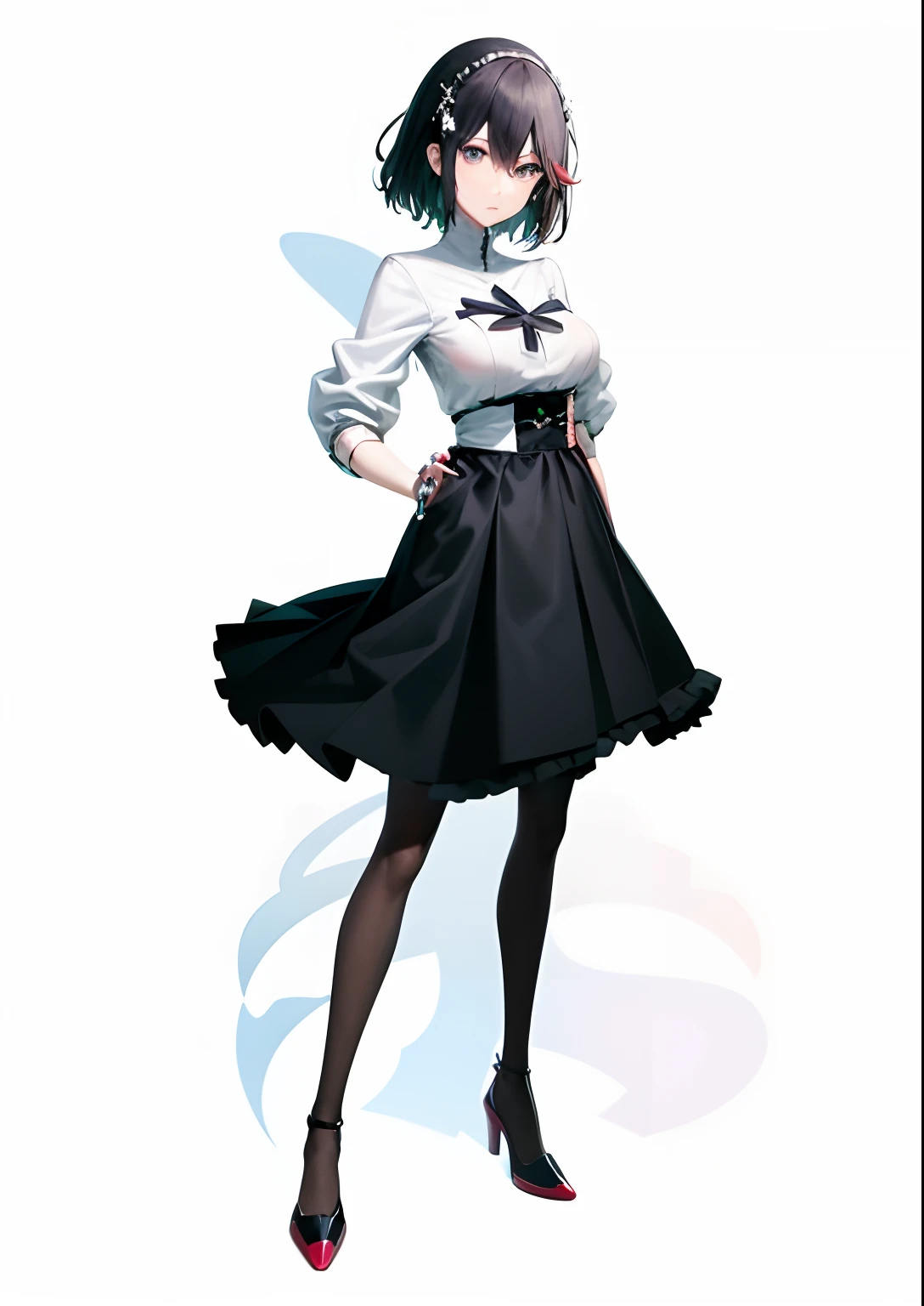 anime girl in a skirt and a white shirt with a crown on her head, single character full body, anime full body illustration, anime girl wearing a black dress, full body single character, official character art, full body!!, mayuri shiina from steins gate, full body illustration, female protagonist 👀 :8, full body character