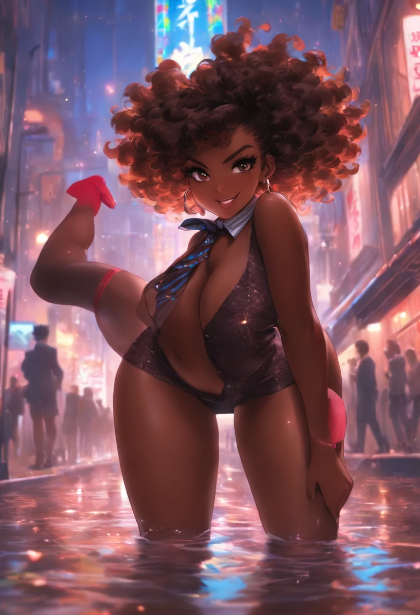 Sexy seductive black girl posing,licking a lollipop, (luscious smile: 0.6), (dark skin, black hair, short curly afro, hair bobbles,):1.2 (large breasts: 1.1),
, sexy, skinny, small waist, (wide hips), gigantic hip bones, heart-shaped derriere, big ass, leash, school uniform, tie, tie ribbon, skirt, beautiful eyes in detail, (masterpiece: 1.2, superb), , (real shot, fine crafted, depth of field), (1girl, solo), makeup, noble, (noble shirt and garter: 1.3), elegant but salacious, blush,:: (red-light district at night), proud, confident, amarous, (glittering and shiny skin), beautiful and diverse jewelry, 21-years old, 'professional' night lady, (curvaceous), (big ass: 1.3), bonny, (small mouth), skirt showing pubic part, random pov, character concept , nijijourneyV51, Translucent material, see-through, vibrator in thighhighs, thighvibe, remote control, multiple views, pov, povag, remote controller, remote control, ((Photo_Comparison, phone, nsfw, smartphone, holding, picture, cellphone, ,)) viewer holding leash, leash pull, (masterpiece, ultra-detailed,best-quality, 2040hd) visual novel, CG m-da s-tarou
