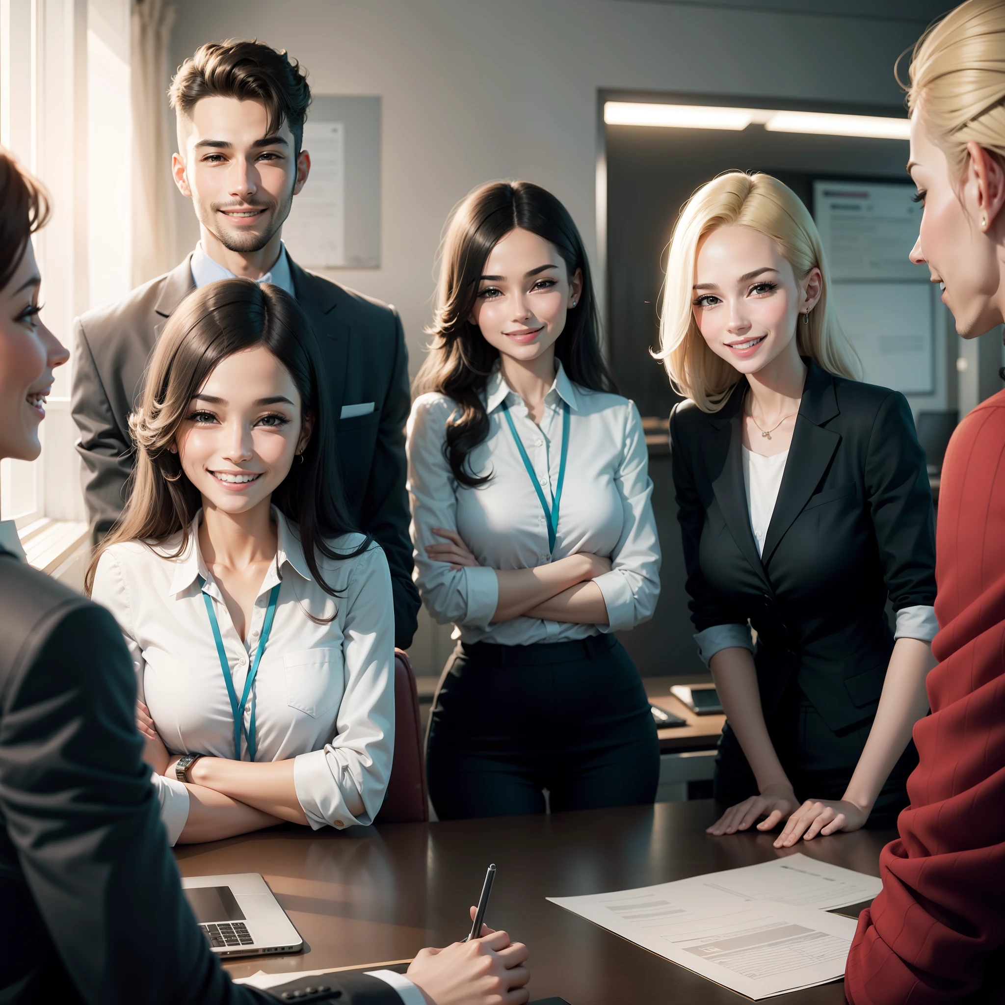 Team of people in meeting smiling