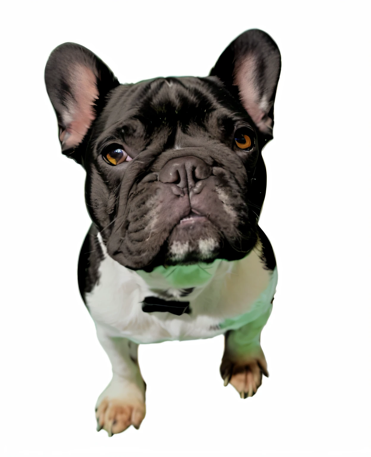 French Bulldog with black face and brown eyes looking into the camera, His body hair is part white on his chest and part black on his back and he wears a blue bucker hat, Directed by: Gavin Hamilton, retrato ampliado de um duque, Directed by: Ivan Ranger, retrato de ultra realista, retrato frontal, Looking towards the camera, pimenta, Directed by: Robert Zünd, Directed by: Tom Wänerstrand, Directed by: Emma Andijewska, retrato de alta qualidade