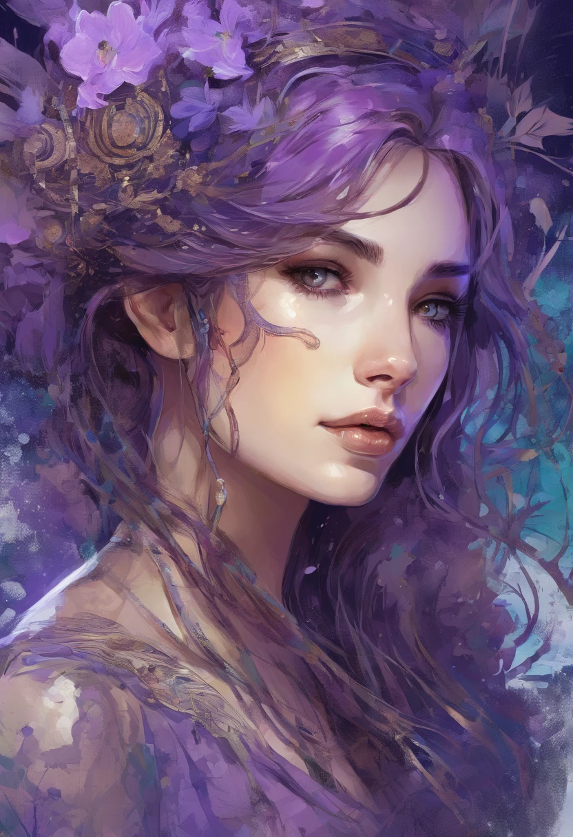 girl, centered, looking at the camera, approaching perfection, dynamic, shades of purple, highly detailed, digital painting, art station, concept art, smooth, sharp focus, illustration, art by Carne Griffiths and Wadim Kashin, detailed face, 4k