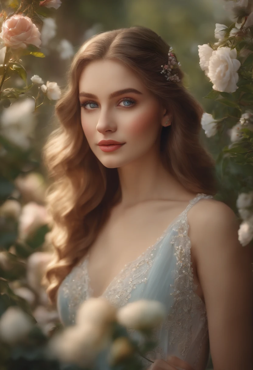 (a girl in a garden),illustration,beautiful detailed eyes,beautiful detailed lips,extremely detailed face,long eyelashes,[sparkling flowers, vibrant colors],(best quality,4k,8k,highres,masterpiece:1.2),ultra-detailed,(realistic,photorealistic,photo-realistic:1.37),portrait,pastel colors,soft lighting
