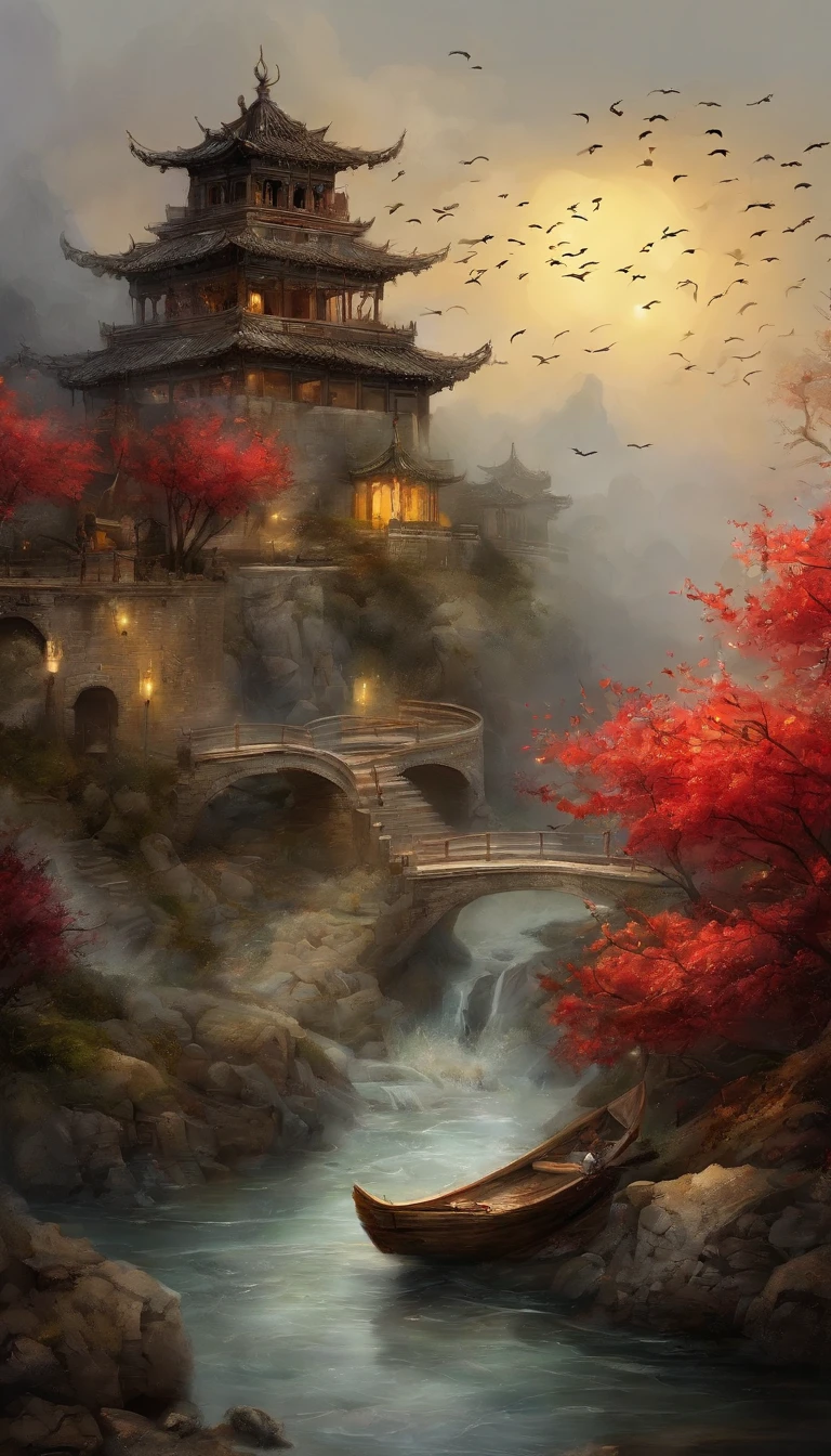 I was the tears that lingered at the turn of that year,
You can still smell rouge in the wind,
If I carve my promise on the banks of that river,
Coldwater River,Ocean of full moonlight,
I have been waiting for you under the tree of time for a long time,
Dusty people pestered me, Slander me, Laugh at me, I turned white,
You see paper kites chasing the sunset that day,
Look back like a lantern,Say goodbye to the night,
My heart was banished like quicksand,
If you return again, You will turn the world upside down,
If it rains that autumn night, The birds are also soaked,
It is a withered yellow under the flower wall,
Mr. Jun's location:Qiantang East,
The concubine was in Lin'an North,
Jun turns brown and red,
The little slave's waist was yellow,
The compass is missing,
Miscasting in the Spring Pavilion,
The slave went to Hang City,
Jun was born in Hang,
(Extremely detailed picture),(8k wallpaper),(Movie lighting),(cinema4d),(delamination),(Depth of field effect),(Noticeable light and shadow effects),(Light particle tracing),(an Chinese ink painting style),(Master painting),(Unreal 5),(rendering by octane),(Master masterpieces),(Photography Award),(Rich and diverse color expressions),realisticlying,Masterpiece,Inspired by songs《Flower fairy》,Ray
