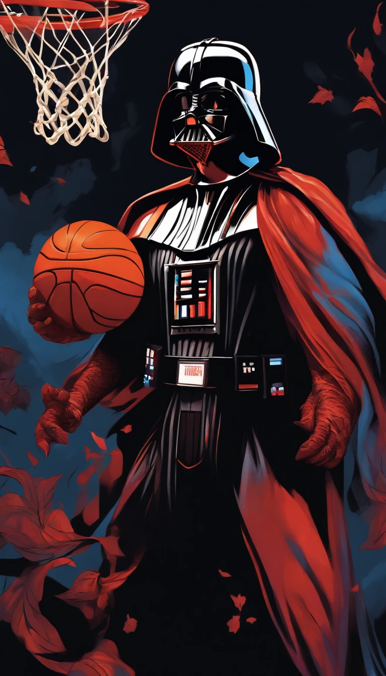 chica anime darth vader con una pelota de baloncesto