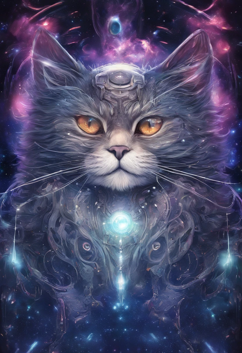 galactic cat with a lot of hair on it's head, third eye, staring at something in the distance, intricate details,  electric, fantasy art, Anato Finnstark, emulsion painting, highly detailed, misty
rutkowski, hdr, hyperdetailed, rim light, faded, dim