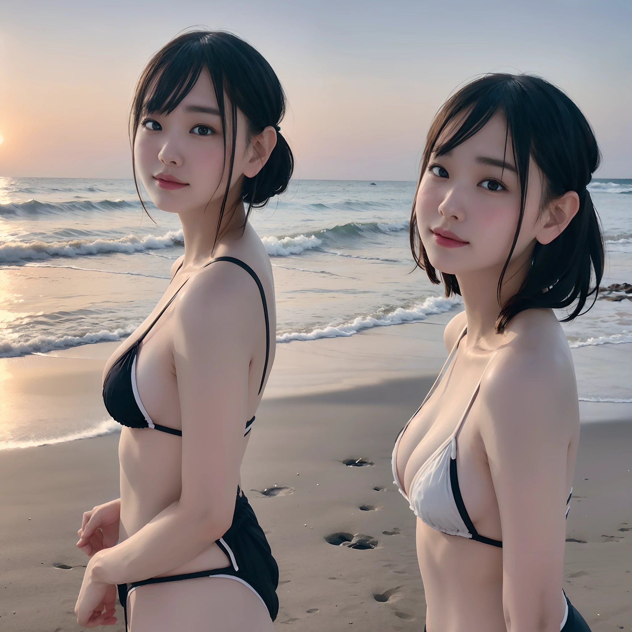 I am 1 ad. 「Gravure idols of Japan for short」, disheveled hair standing at the water's edge, The morning sun casts a warm golden glow on the beach." 2. 「The essence of a confident gravure idol、Capture with a playful smile, Her short hair is、While enjoying the tranquility of the beach in the morning、Getting the first sunlight." 3. 「Draw a scene with a Japan gravure idol, Known for her charm, Dressed in a stylish beach costume、In the soft morning light、Walk along the coastline." 4. 「Imagine a quiet morning beach with Japan gravure idols, Her short hair framing her face, While looking at the calm sea." 5. 「Imagine a moment of quiet reflection like a gravure idol enjoying an early morning on the beach, Her short hair was tousled in the breeze."