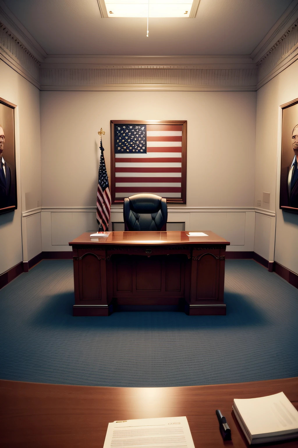 Empty United States presidential office, with an ultra realistic background, 8k,