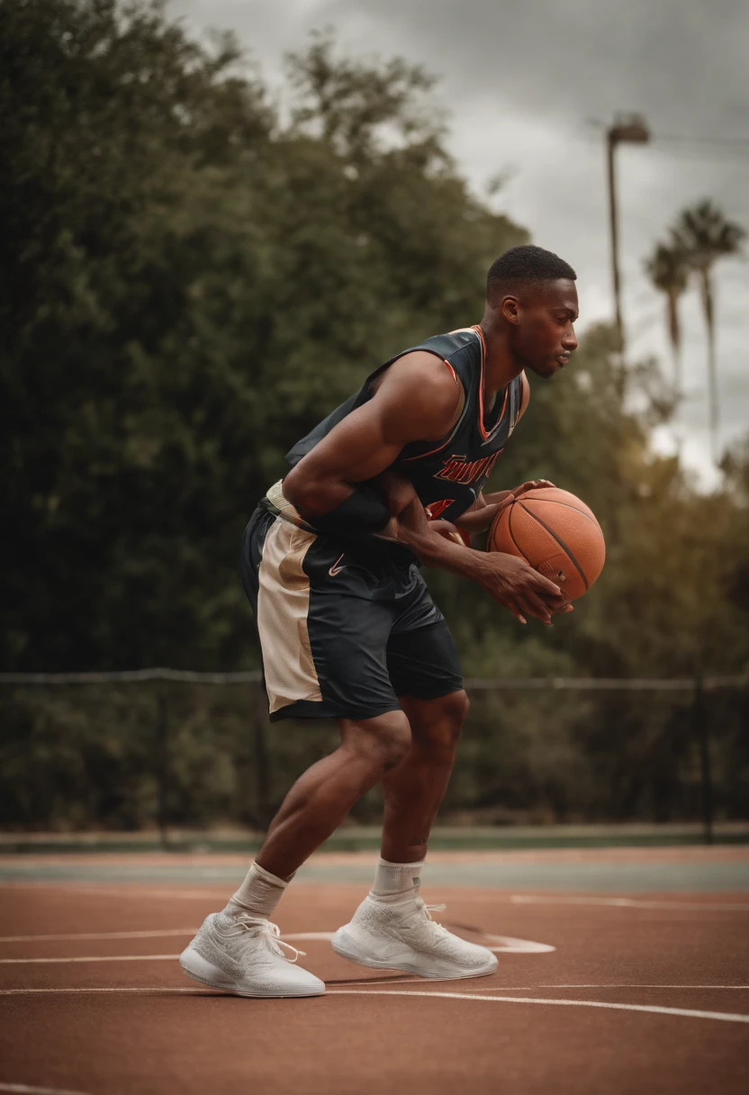 dynamic basketball pose wearing nike shoes