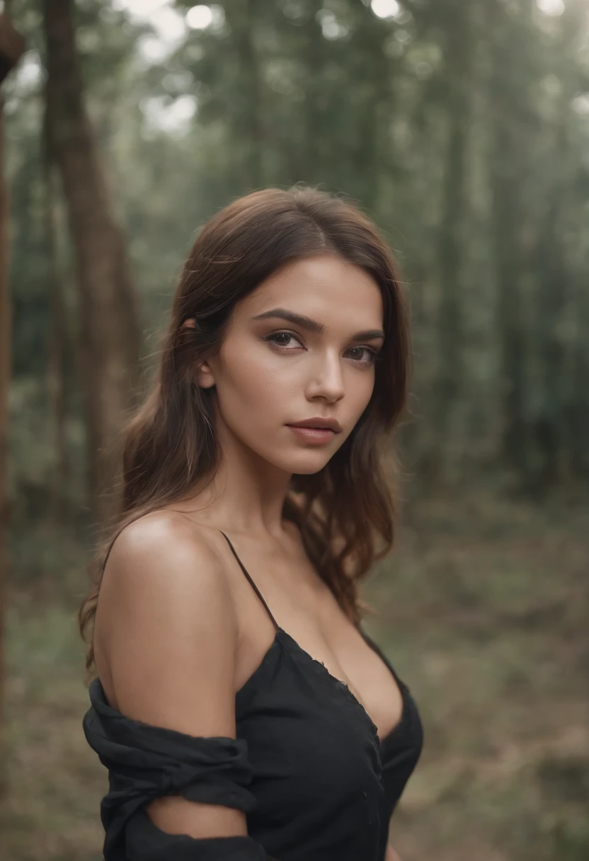 Beautiful Amazonian girl in an abandoned city looks at the camera, roupa sexy