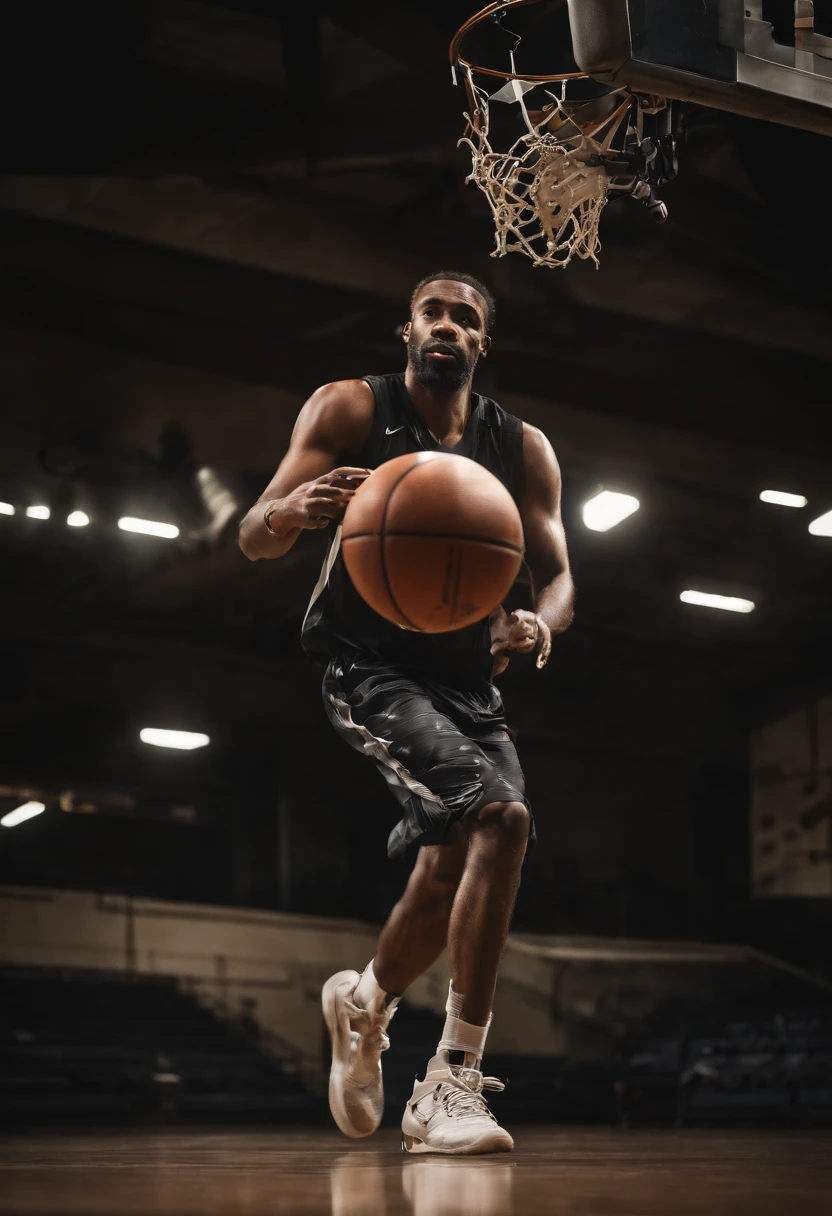 dynamic basketball pose wearing hairy nike shoes