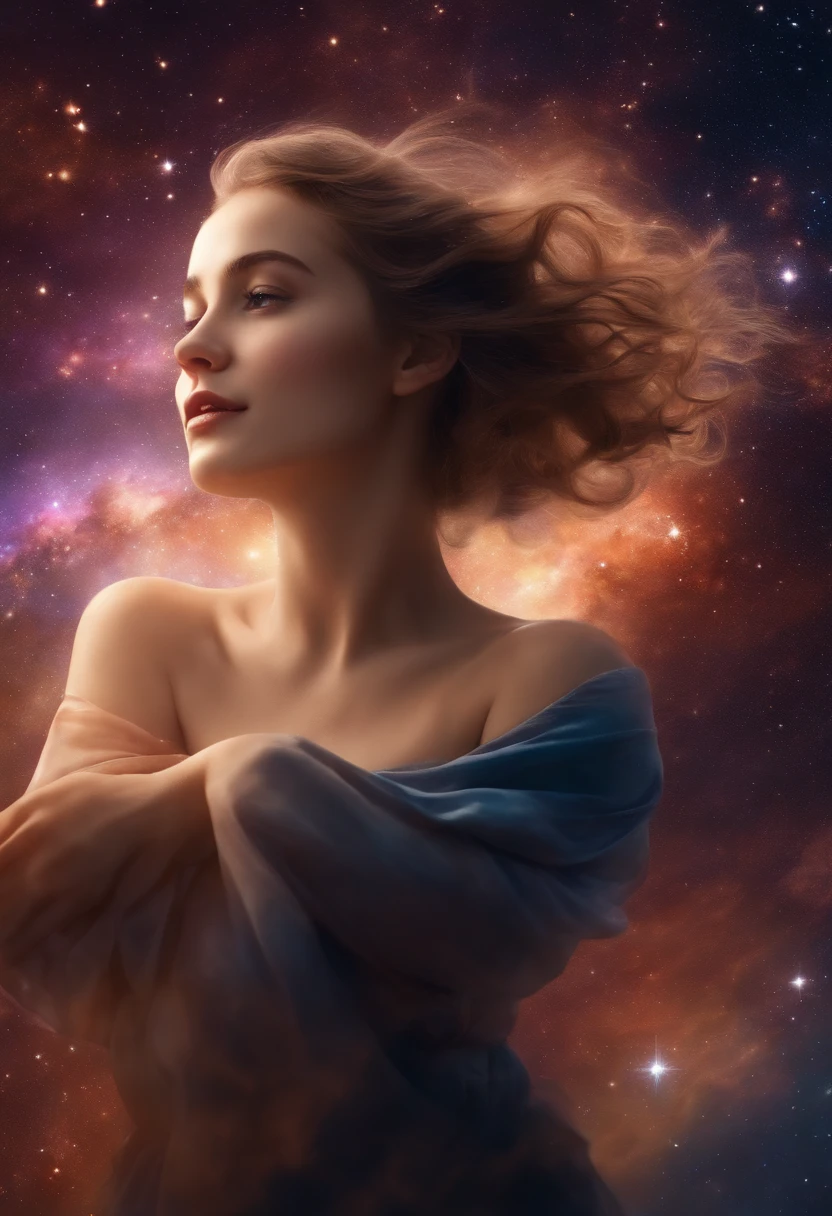 Jennifer Lawerence floating in space nude 8k cinematic fine details sexy 35mm film detailed and realistic full body portrait nude sexy