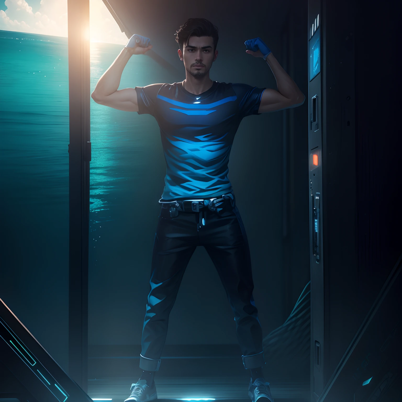 hd, sea background, cyberpunch