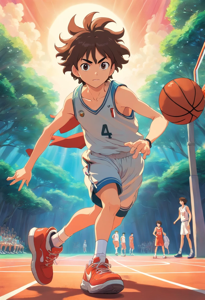 dynamic basketball pose wearing hairy nike shoes