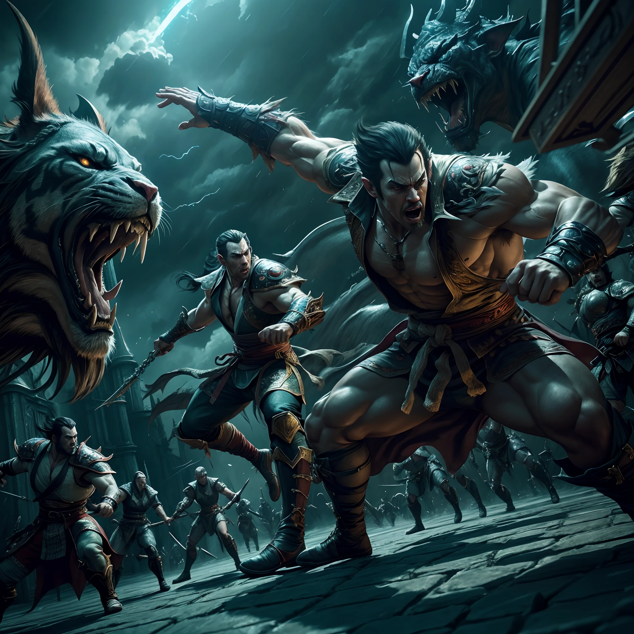 Tekken 8 style hyper realistic super detailed Dynamic shot master piece scene cinématique scènes movie Epic Legendary Lord Dracula leading troops army of demons to battle War hyper realistic super detailed Dynamic shot master piece scene cinématique scènes movie Epic Legendary perspective environnement