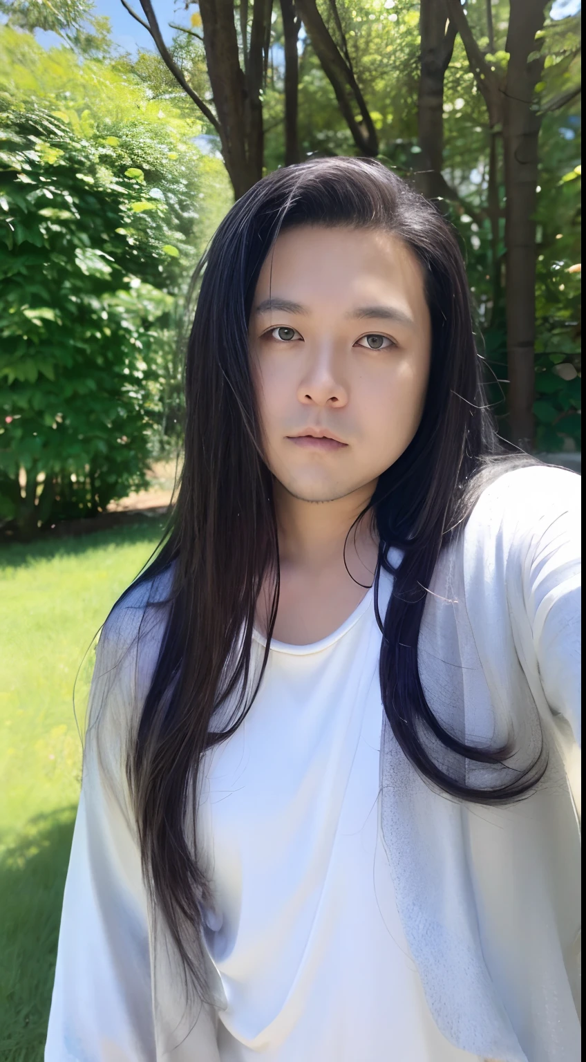 of a guy，long whitr hair，Black hair，Handsome，Deep eyes，full bodyesbian，Wear Hanfu，Black Hanfu，Black Buhan followed，Ancient wind，Contour light，The background is blurred out