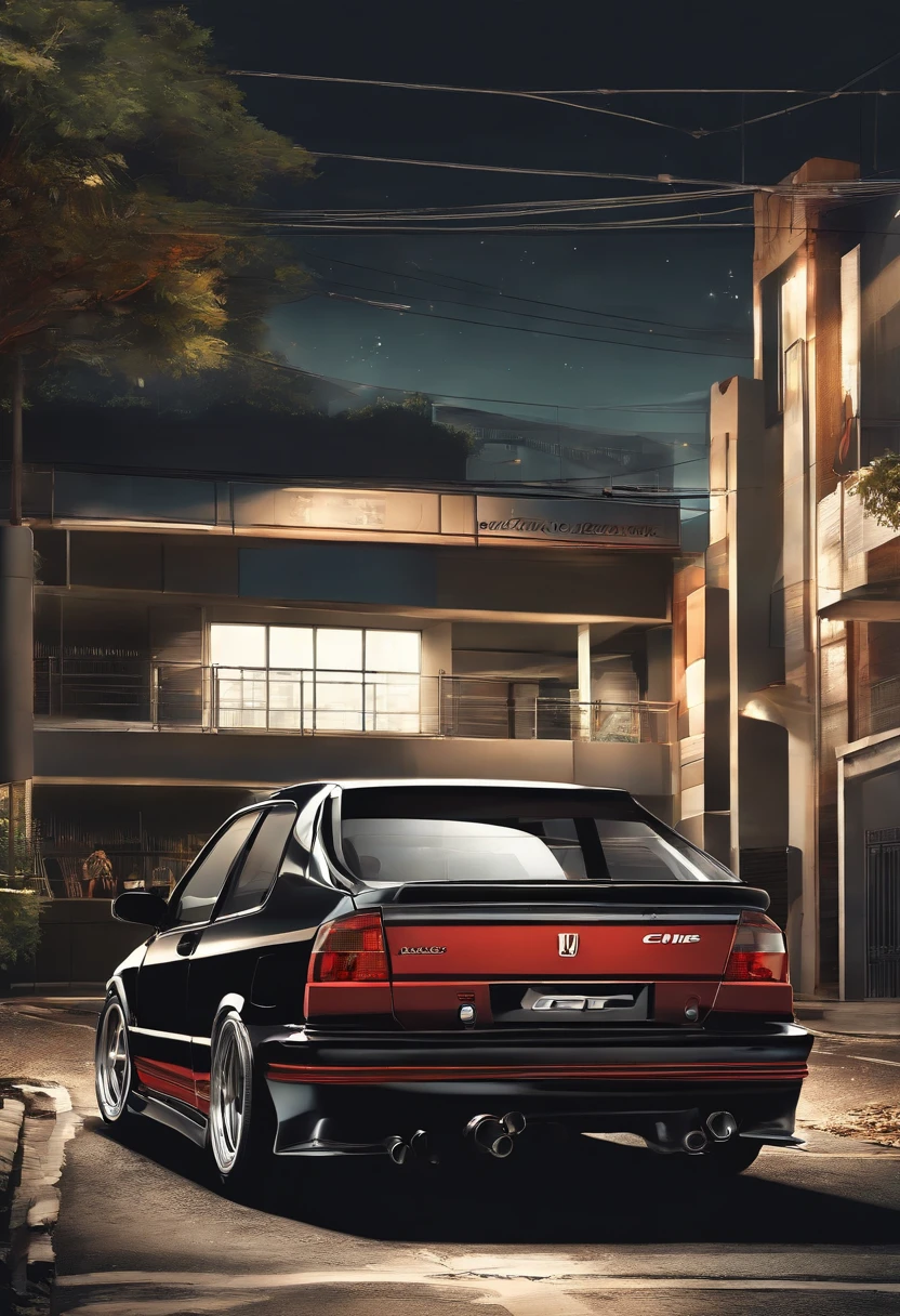 Vista de cima para baixo de uma obra de arte vintage do honda civic modelo 2005, estilo anime nos anos 90, arte detalhada do anime, Arte de anime vintage dos anos 90, Detailed representation of traditional anime shading Honda Civic model 2005, Art with retro vibe, nostalgia, dynamic lighting, Clean and crisp details, arte com senso de movimento, Alto contraste, bold and lively composition