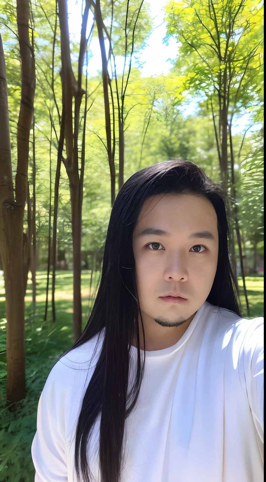 of a guy,long whitr hair,Black hair,Handsome,Deep eyes,full bodyesbian,Wear Hanfu,Black Hanfu,Black Buhan followed,Ancient wind,Contour light,The background is blurred out