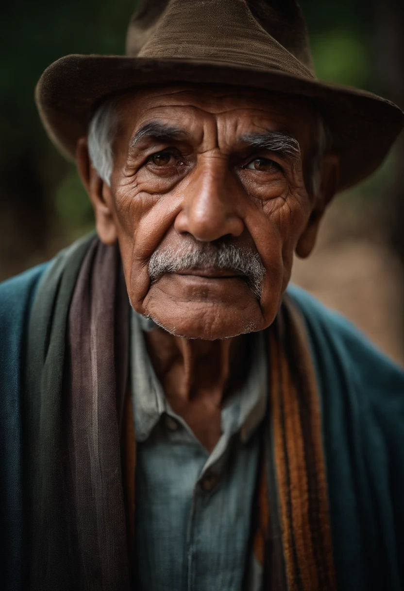 An average photo of a wise old man, looking-into-camera, Realistic details, foto tirada com uma Nikon D850, perfeitamente iluminado, uma profundidade de campo rasa