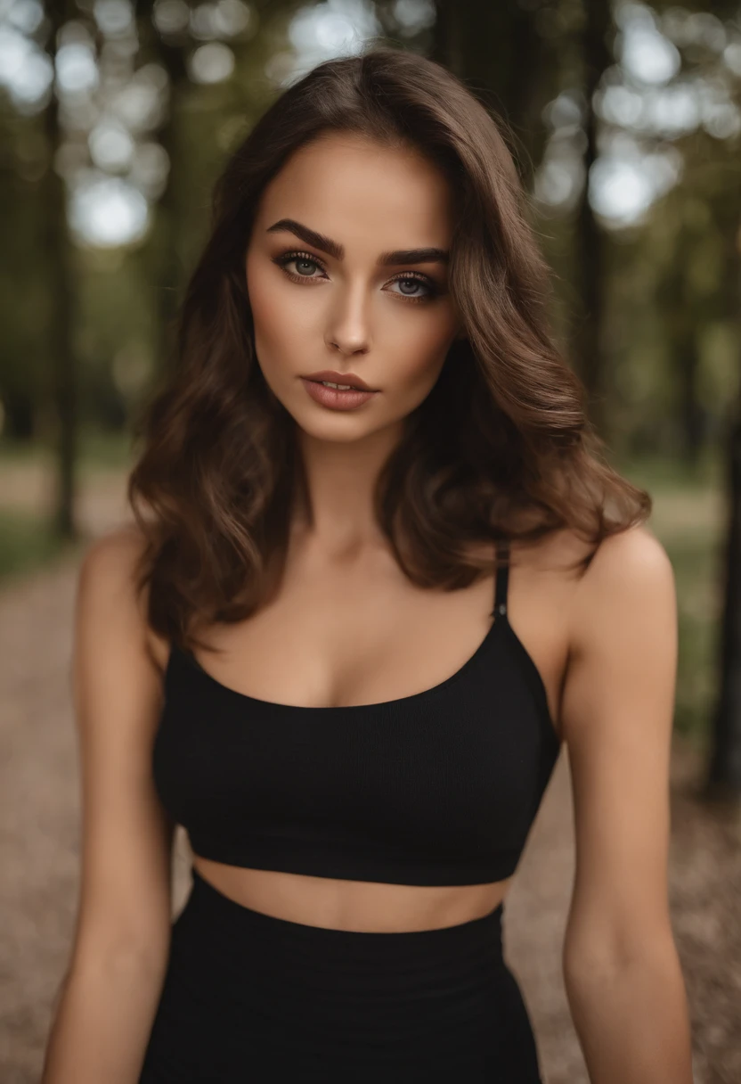 Arafed woman with matching tank top and panties, Sexy girl with brown eyes, portrait sophie mudd, brown hair and big eyes, Selfie einer jungen Frau, Paris, Violet Myers, ohne Make-up, Natural makeup, Blick direkt in die Kamera, Gesicht mit Artgram, dezentes Make-up, Stunning full body shot, im Park, Spaltung