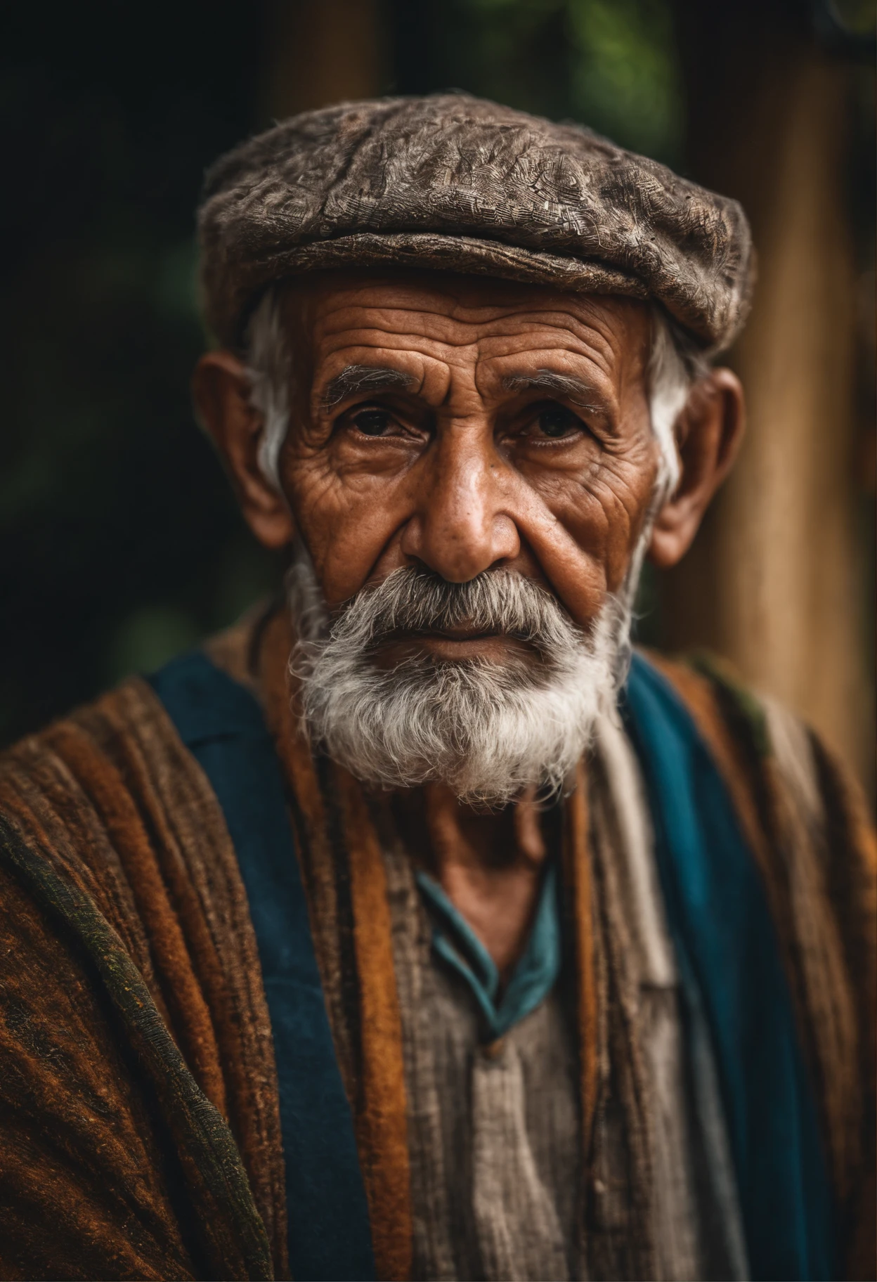 An average photo of a wise old man, looking-into-camera, Realistic details, foto tirada com uma Nikon D850, perfeitamente iluminado, uma profundidade de campo rasa