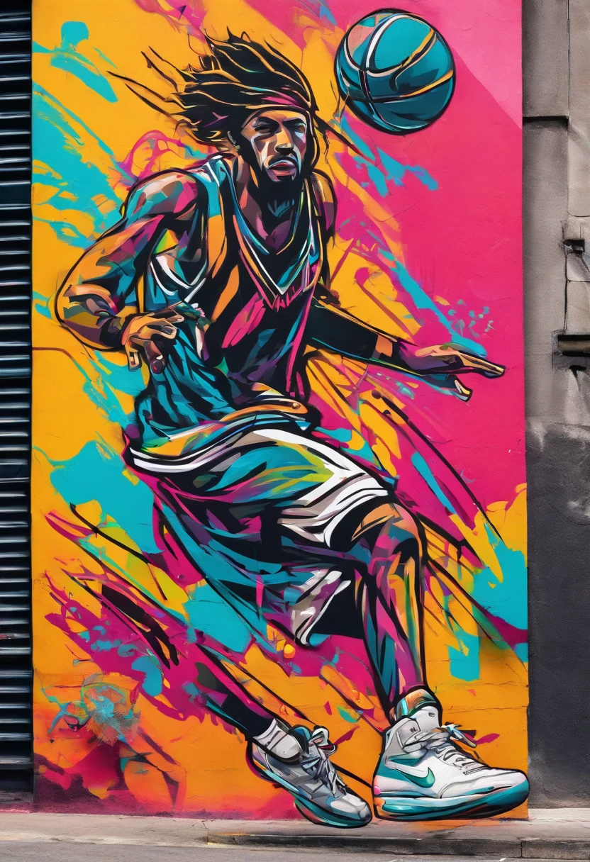dynamic basketball pose wearing hairy nike shoes