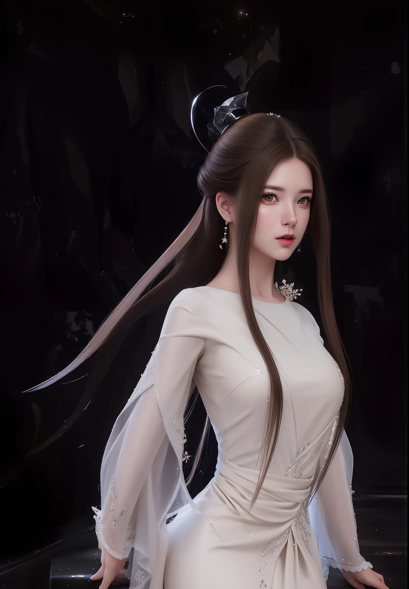(hyperrealistic), (illustration), (high resolution), (8K), (extremely detailed), (best illustration), (beautiful detailed eyes), (best quality), (ultra-detailed), (masterpiece), (wallpaper), (photorealistic), (natural light), (rim lighting), (detailed face), (high detailed realistic skin texture), (anatomically correct), (solo), (1 girl), (high detailed realistic hair), (black hair:1.3), (heterochromic eyes), (detailed eyes), (light brown eyes:1.37), (sparkling eyes), (realistic big breasts:1.5), (exposed nipples breasts:1.35), (long legs), (slender abs), (dynamic pose), (closed tiny mouth:1.3), nsfw, concentrated expression.