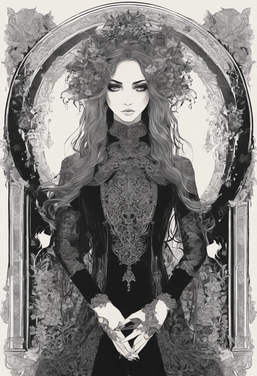 girl, centered, looking at the camera, illustration