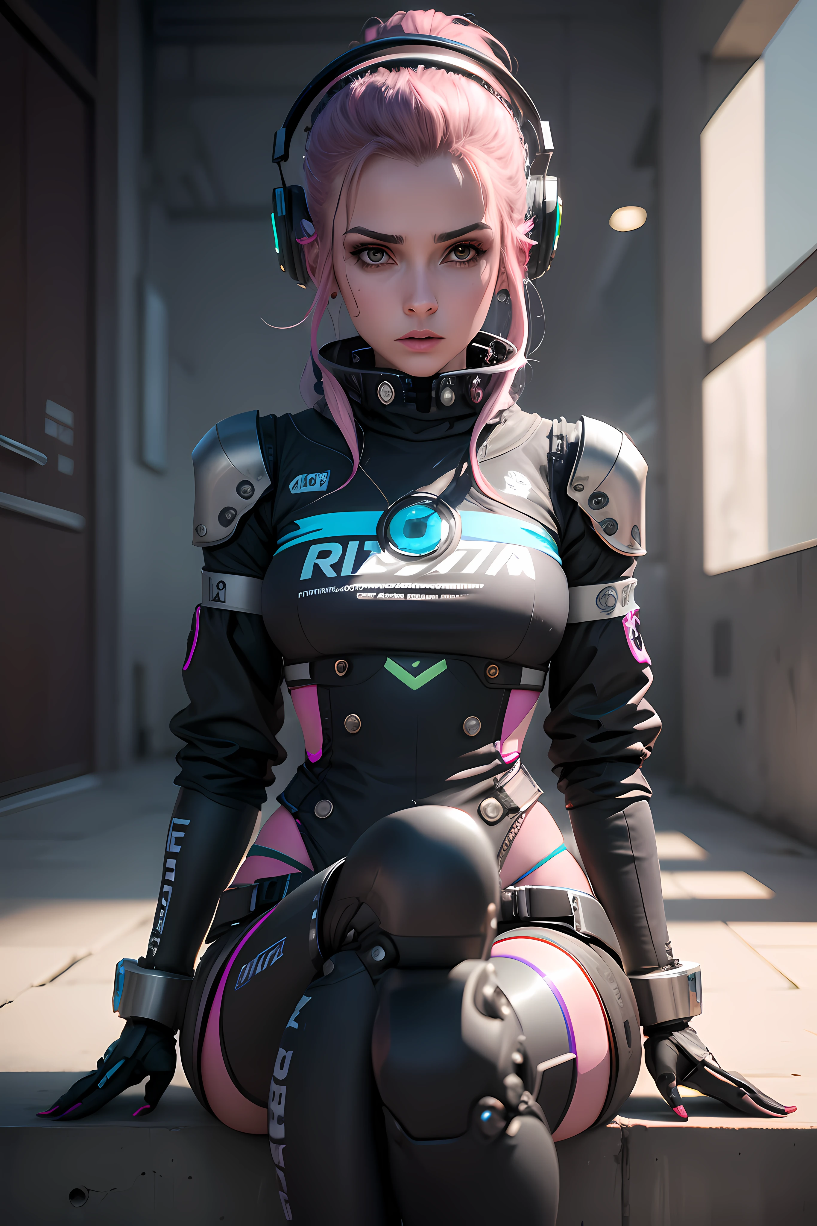 Robot mitad mujer humana, mitad robo, ciber punk, Ropa corta ultra realista de 8k