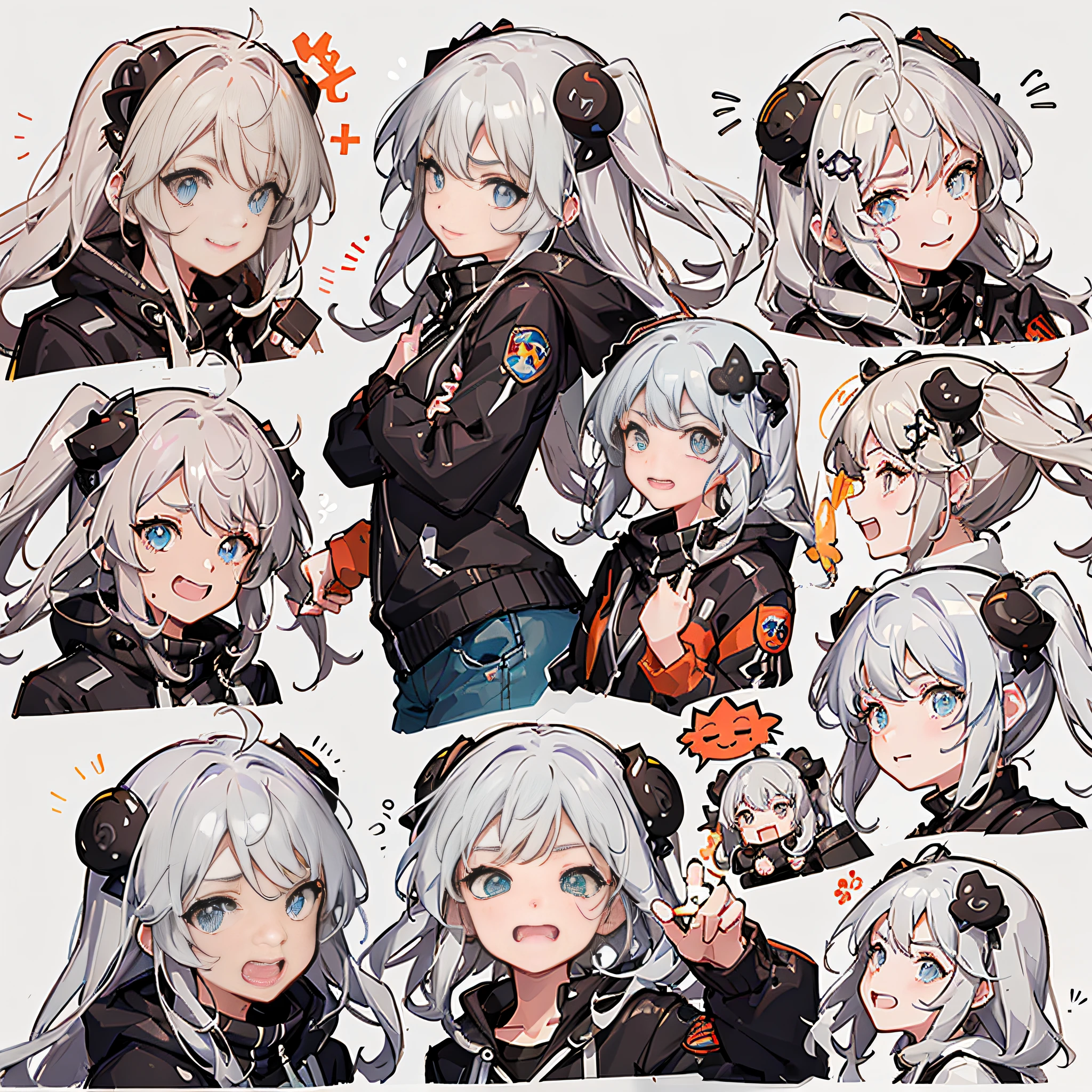 Transparent watercolor、Jewel Eyes、water color illustration、Illustrator、Detailed picture、a cool、GenshinImpact、GAMECHARACTER DESIGN, Chibi, Upper body, Big head、9 emoticons、9 character emoji、Cheerful smile、Cheerful pose、raise two hands、Exciting、Each emoji、The best smile、Freena、charicature