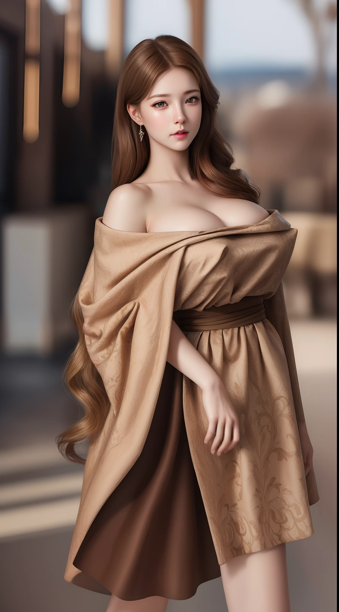 (hyperrealistic), (illustration), (high resolution), (8K), (extremely detailed), (best illustration), (beautiful detailed eyes), (best quality), (ultra-detailed), (masterpiece), (wallpaper), (photorealistic), (natural light), (rim lighting), (detailed face), (high detailed realistic skin texture), (anatomically correct), (solo), (1 girl), (high detailed realistic hair), (caramel hair:1.3), (heterochromic eyes), (detailed eyes), (light brown eyes:1.37), (sparkling eyes), (realistic big breasts:1.5), (exposed nipples breasts:1.35), (long legs), (slender abs), (dynamic pose), (closed tiny mouth:1.3), nsfw, concentrated expression.