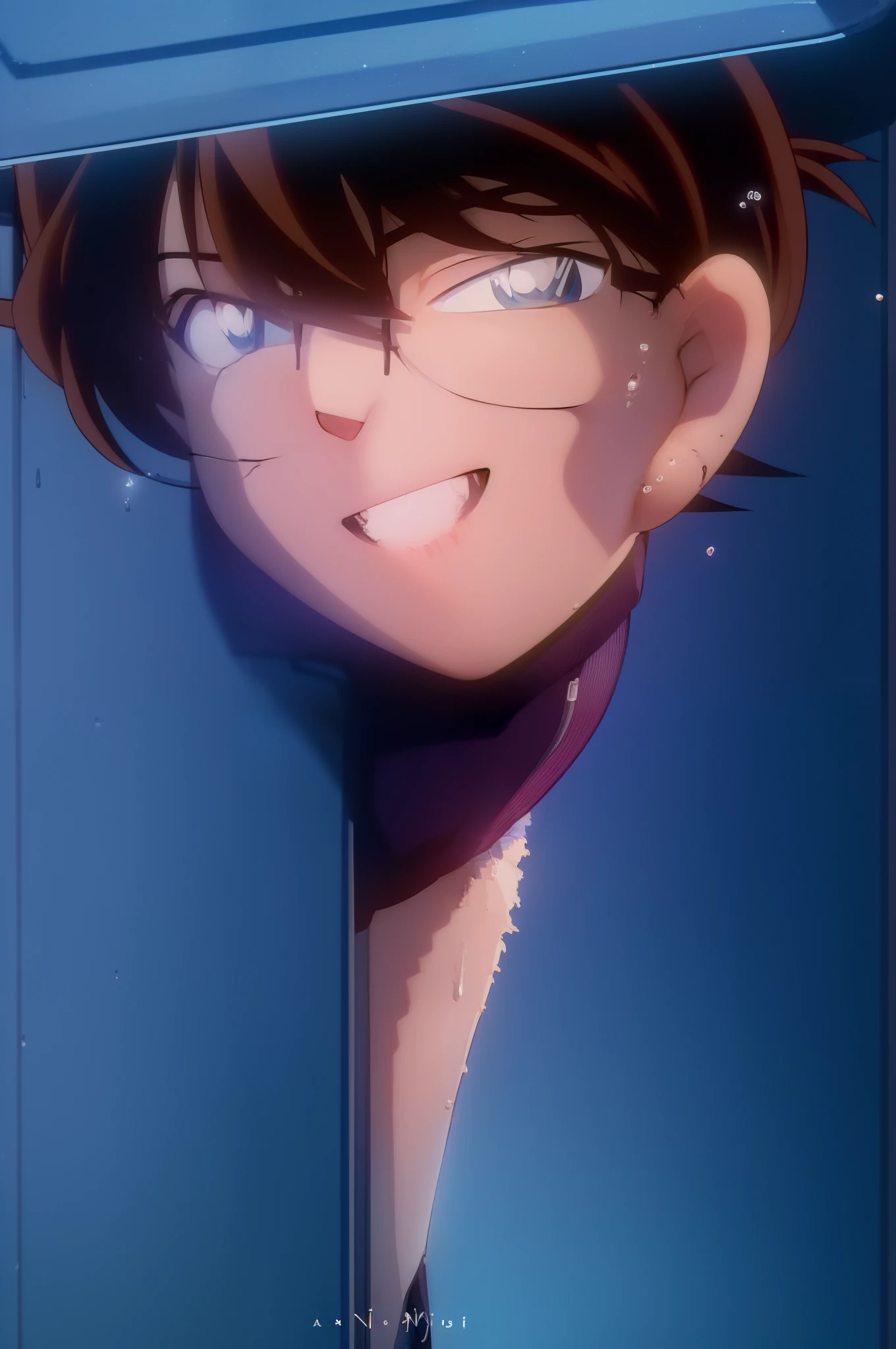 (((masterwork))), (8k, high_resolution), Wearing glasses、comic strip, (distinct_image), ((1girl in, 独奏)), extremely details CG, ((top-quality)), (meitantei conan\(styles\), Detesibconan\(styles\), meitantei conan), 独奏, beautiful eyes and detailed face, ((Light smile:1.1)), (abdominals:0.8), ((cowboy  shot)),((1girl in, 独奏)), ((short-hair))、eye glass、Thick glasses