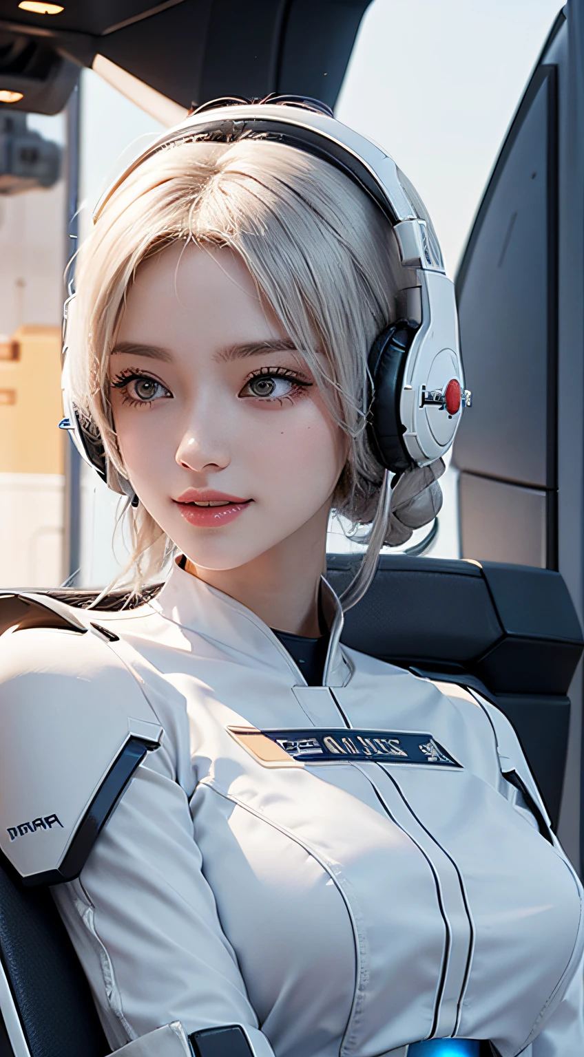 (8K,Photorealista Raw photography Superior Quality;1.4) Female gunshot style soldier on background, White Mecha Girl, Cyberpunk Anime Mecha Girl, Wearing sci-fi military armor, Beautiful white cyborg girl, Cyborg - Silver Girl, Fira's White Mecha, Eco de Overwatch, The perfect cyborg anime woman, Blue pupils, Five fingers, Inspired by CGh society