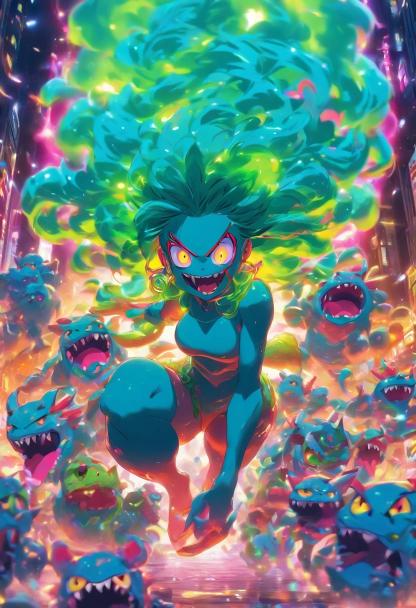 Monster Girl, Full Slime Body, colors neon, risa loca, malvada, mullate girl anime: brosmind, high definition, rossdraws, boris vallejo, large format