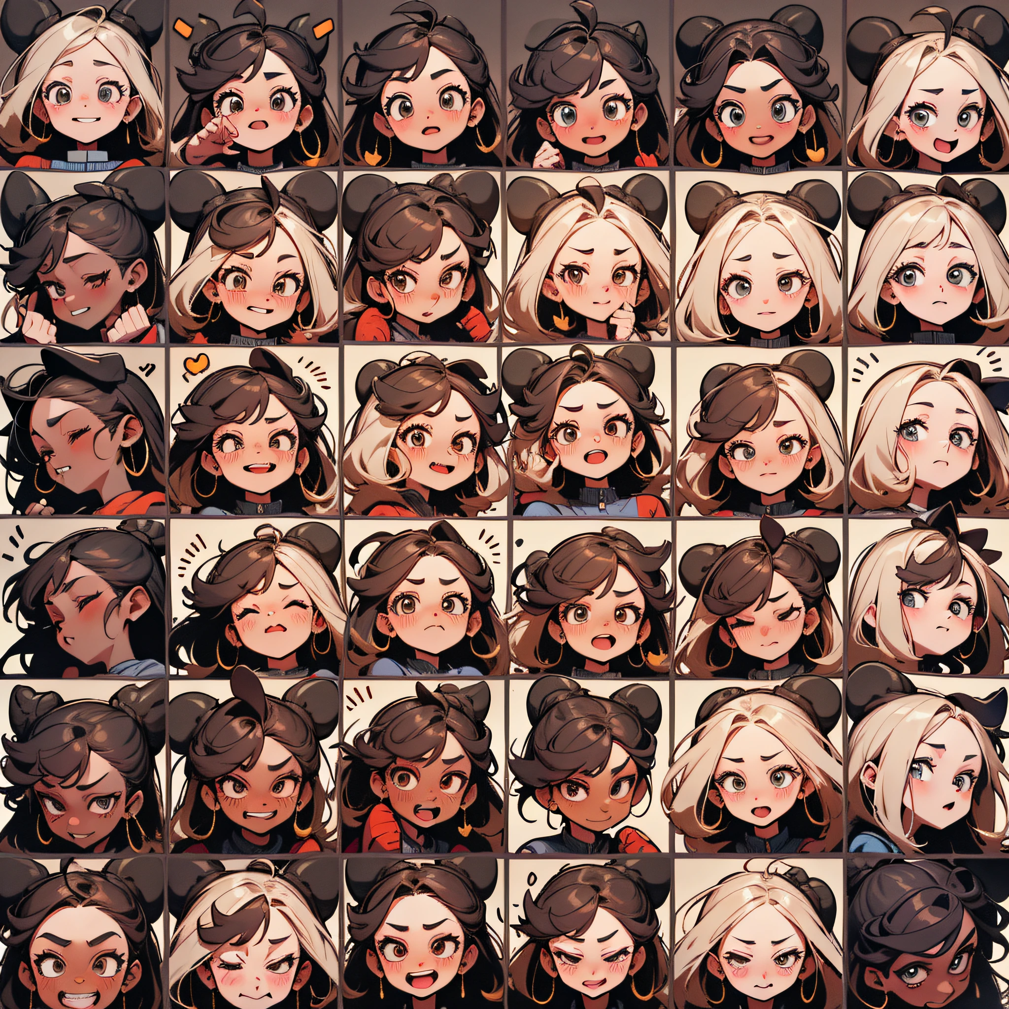 cute female child,Emoji pack,9 emojis,emoji sheet of,Align arrangement,9 poses and expressions,Anthropomorphic style,Disney style,Black strokes,9 different emotions,9 poses and expressions,8K