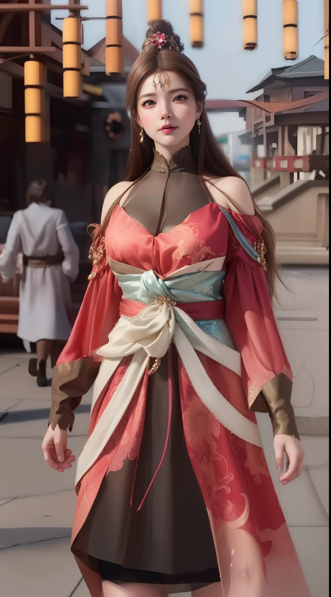(hyperrealistic), (illustration), (high resolution), (8K), (extremely detailed), (best illustration), (beautiful detailed eyes), (best quality), (ultra-detailed), (masterpiece), (wallpaper), (photorealistic), (natural light), (rim lighting), (detailed face), (high detailed realistic skin texture), (anatomically correct), (solo), (1 girl), (high detailed realistic hair), (caramel hair:1.3), (heterochromic eyes), (detailed eyes), (light brown eyes:1.37), (sparkling eyes), (realistic big breasts:1.5), (exposed  breasts:1.35), (long legs), (slender abs), (dynamic pose), (closed tiny mouth:1.3), nsfw, concentrated expression.