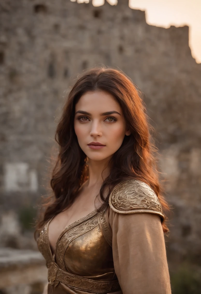 Cuerpo de Mujer con cara de gata, futurista, Imagen de guerrera con espada.(La mejor calidad, 8k, Obra maestra :1.3)), todo el cuerpo, foco nítido :1.2, Una mujer bonita con una figura perfecta :1.4, abdominales delgados :1.2, ((dark brown hair, pechos grandes :1.2)), , (Vista nocturna de la ciudad, Modern balcony :1.1), Highly Detailed Face and Skin Texture, ojos detallados, 二重まぶた,, , Escena interior, Oficina, foto realista Da encanto y coraje a lo femenino. Cerca, combined with metallic details that create a combative atmosphere, Toma, Sombreros de plata u oro, Pencil necklaces and accessories such as rings and matching earrings. Finalmente, The warrior atmosphere will be expressed with sharp eyeliner and dark shadow. El tiroteo tuvo lugar en el patio de un castillo abandonado. In the background are the ruined castle walls, An upside-down flag and stone statues evoking a sense of history. It is here that you can see the ardor of the warrior in the midst of a historical and mysterious atmosphere with warm colors....