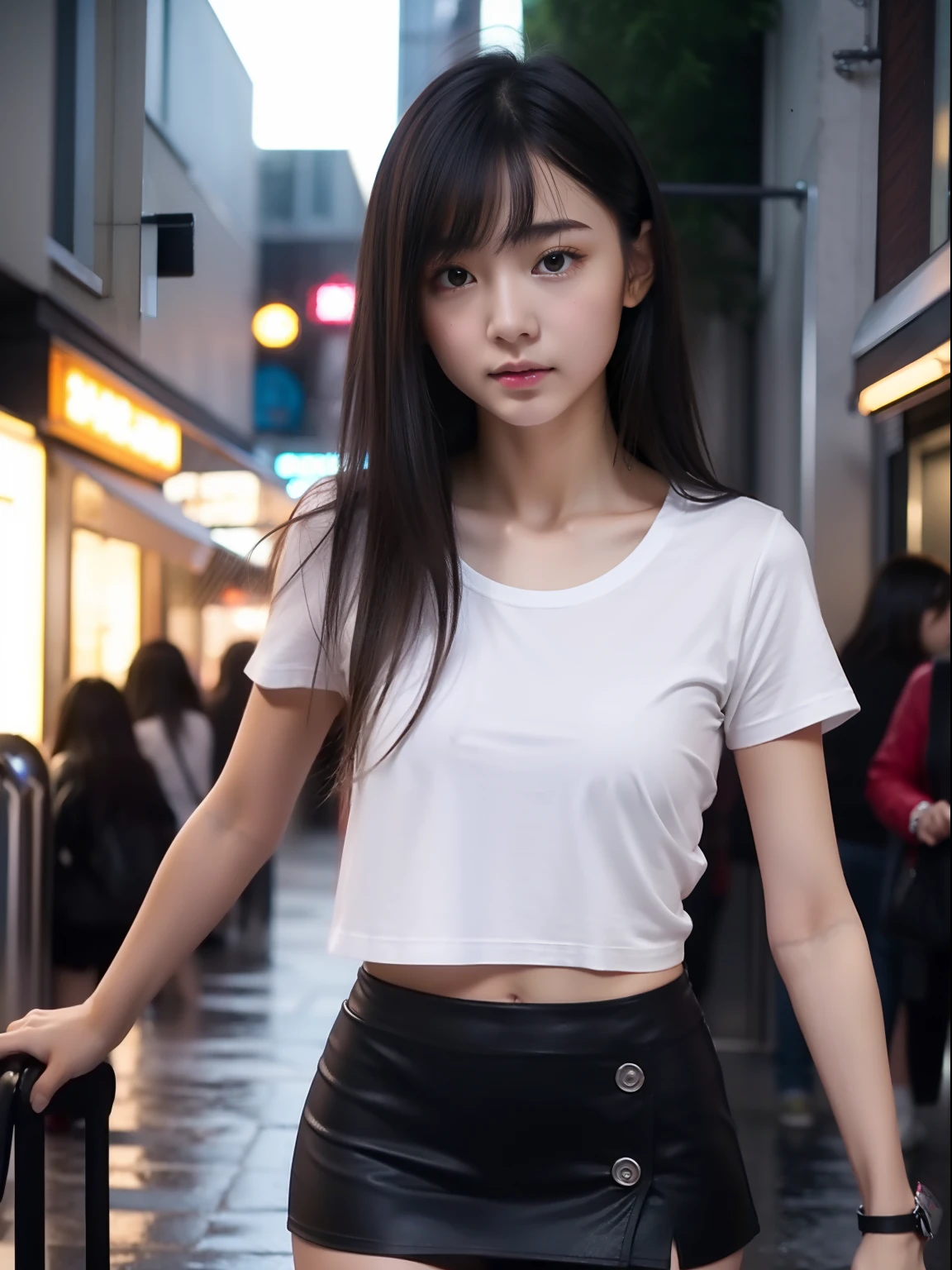 年轻,(a miniskirt),tshirts,teens girl,Delicate body,petite body,Delicate body,small tits,tiny chest,Short,A dark-haired,Very Longhair,arcade,Very heavy rain