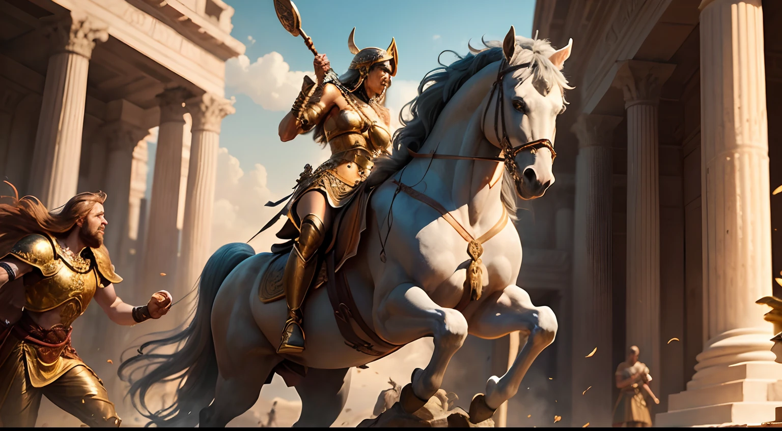 Capture the enduring significance of the Trojan War in Western culture, showcasing its portrayal in myths, poems, and works of art. Emphasize its symbolism as a timeless conflict between good and evil, and underscore the values of honor and justice that it represents.