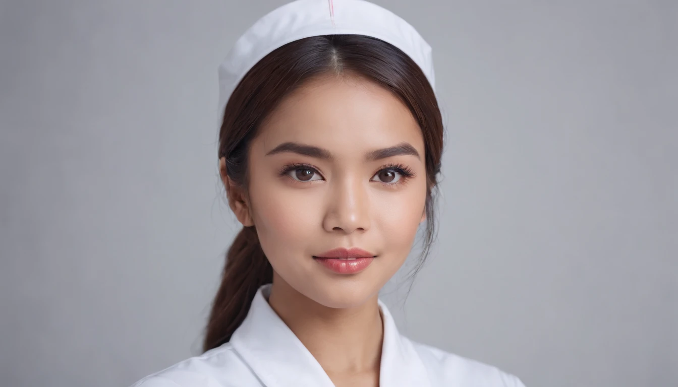 Beautiful young malay girl in very tight nurse uniform with sexy pose, Professional photography, studio context, Professional lighting,