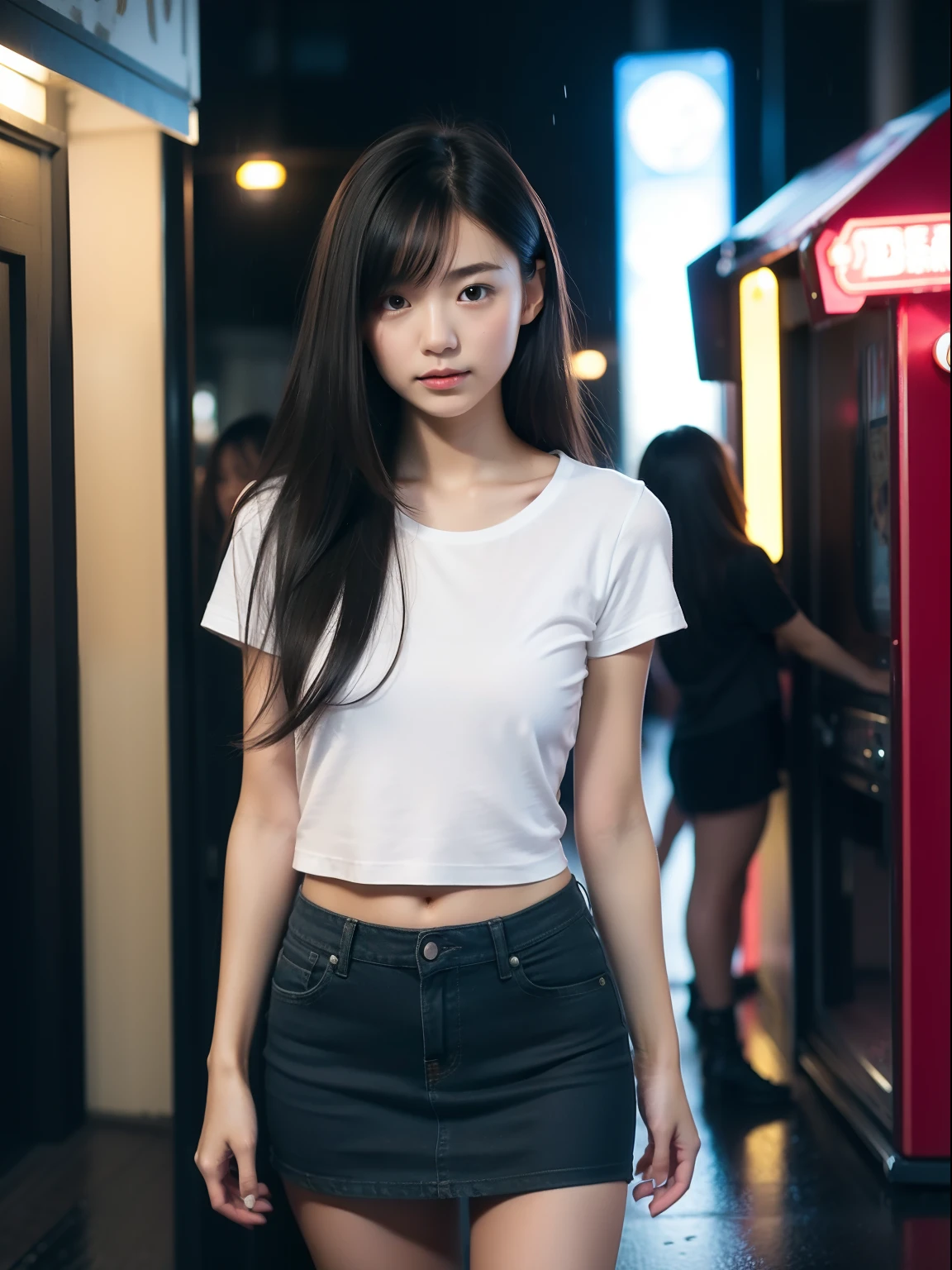 年轻,(a miniskirt),tshirts,s girl,Delicate body,petite body,Delicate body,small tits,tiny chest,Short,A dark-haired,Very Longhair,arcade,Very heavy rain