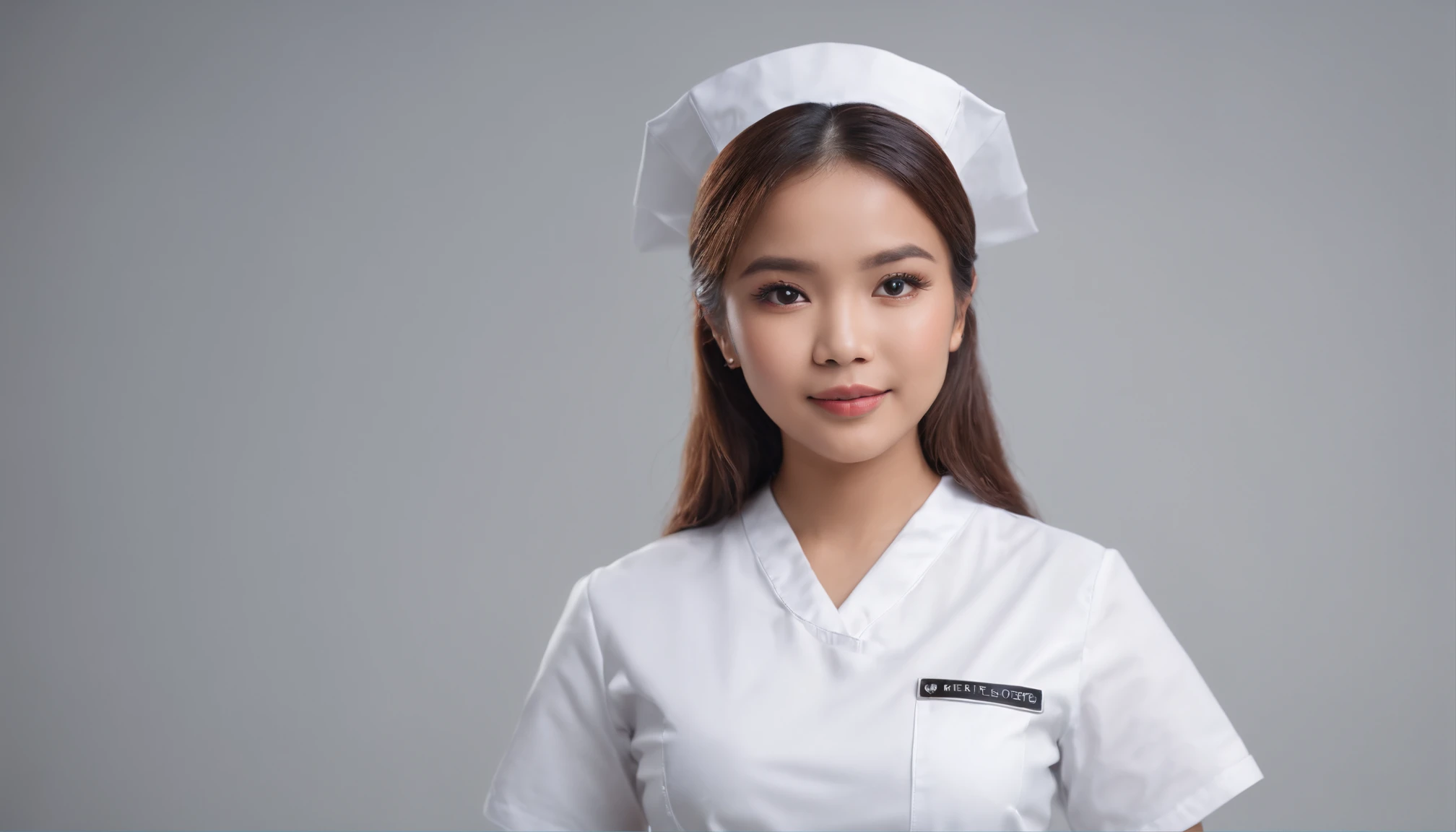 Beautiful young malay girl in very tight nurse uniform with sexy pose, Professional photography, studio context, Professional lighting,