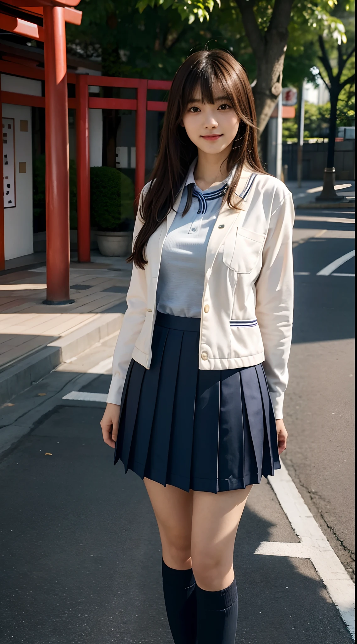 1girl,japanese,16years old,shy,in the school,(((japanese high school uniform))),huge breasts,brown hair,side pose,light smile,blunt bangs,portrait,short hair, Surrealism, Surrealism, Fujicolor, 8k, super detail, UHD, masterpiece, textured skin, super detail, high details, high quality, highres, best quality, 1080P, 16k