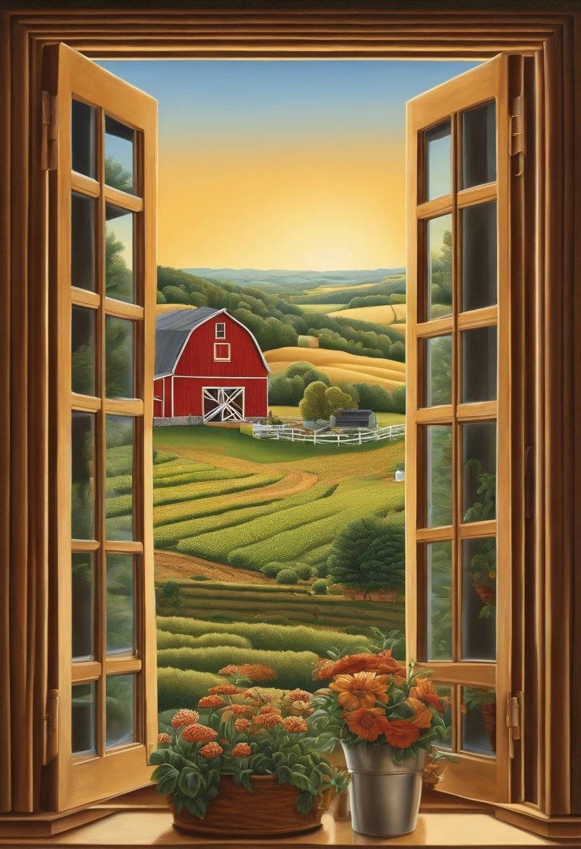 a window with a farm scene, highly detailed illustration, detailed intricate illustration, scenery art detailed, intricate detailed illustration, high detailed illustration, highly detailed illustration.”, very detailed illustration, highly detailed scene, beautiful detailed illustration by artist john sloane