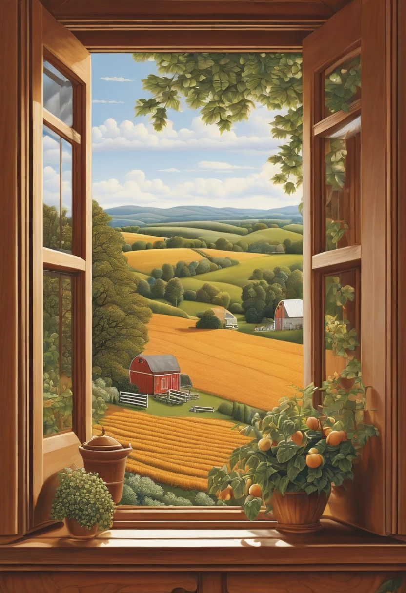 a window with a farm scene, highly detailed illustration, detailed intricate illustration, scenery art detailed, intricate detailed illustration, high detailed illustration, highly detailed illustration.”, very detailed illustration, highly detailed scene, beautiful detailed illustration by artist john sloane