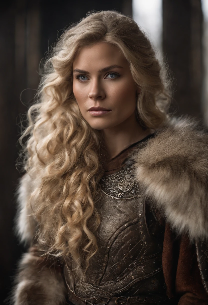 create for me an image of a woman who is a slave to a viking, she is having sex with the vikings and is chained and wearing dirty and torn clothes in a nordic village