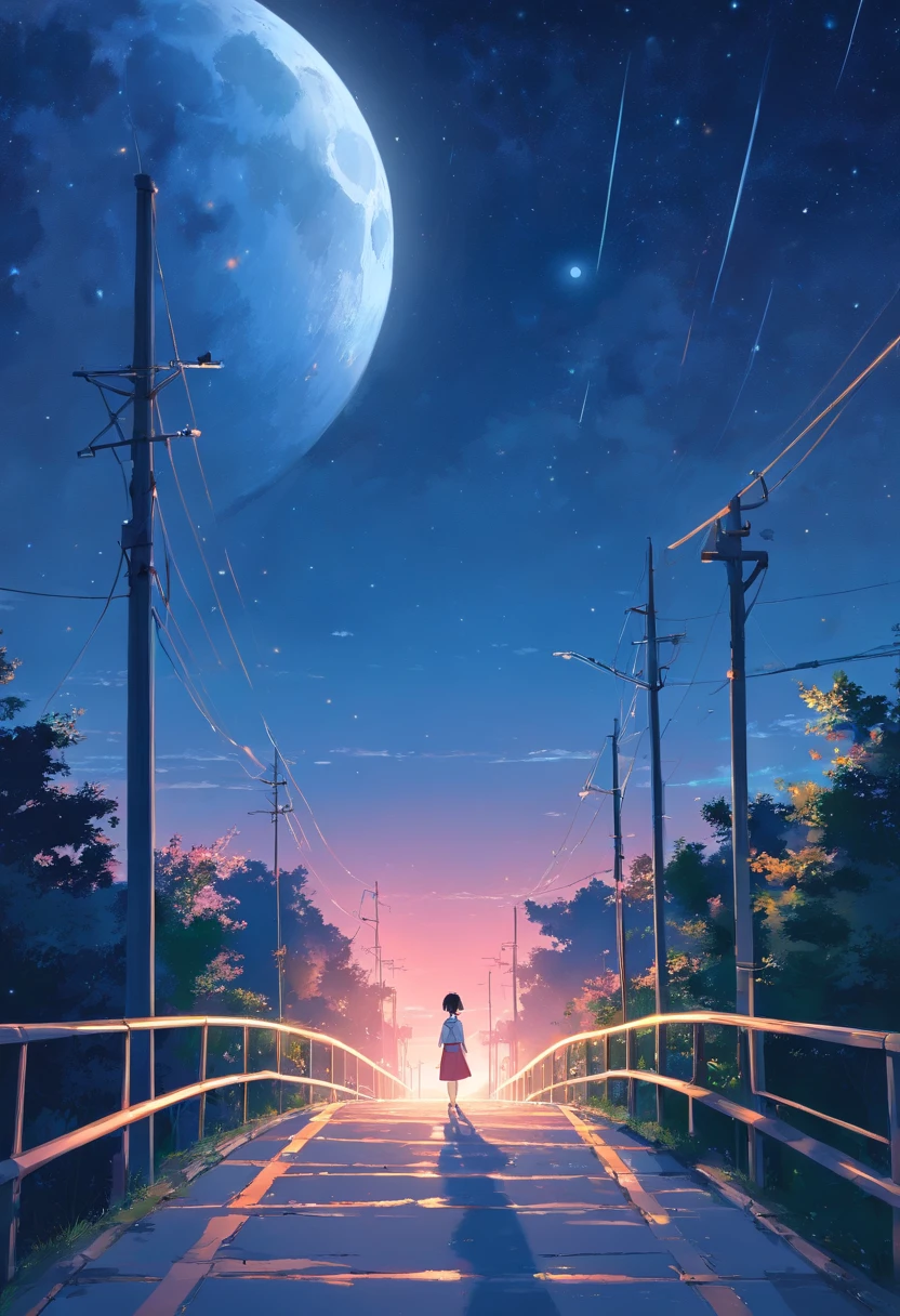 Moonlight,The way down,straight,Duan,pathway, starrysky,during night, Moonshine scent,Light red scene