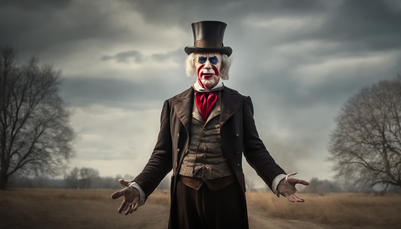 Uncle Sam with an angry face, full body, open arms, standing, bottomless