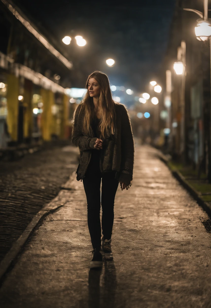 A girlis, 14 Jahre alt, Ein Skateboard besitzen, Die Nacht，orgía，Allein，Stadt，Cyberpunk personality，Smog，Straßenmode，Ohren，the road，weit weg von zu Hause，Neonlicht，Smog,