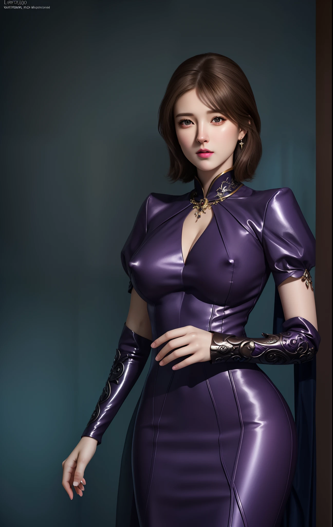 (hyperrealistic), (illustration), (high resolution), (8K), (extremely detailed), (best illustration), (beautiful detailed eyes), (best quality), (ultra-detailed), (masterpiece), (wallpaper), (photorealistic), (natural light), (rim lighting), (detailed face), (high detailed realistic skin texture), (anatomically correct), (solo), (1 girl), (high detailed realistic hair), (dark purple hair:1.3), (heterochromic eyes), (detailed eyes), (light brown eyes:1.37), (sparkling eyes), (realistic big breasts:1.5), (exposed nipples breasts:1.35), (long legs), (slender abs), (dynamic pose), (closed tiny mouth:1.3), nsfw, concentrated expression.
