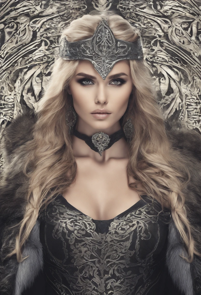 beautiful woman, viking warrior, fur cloak, armor, blonde hair, wavy hair, (closeup, portrait shot), (solo), realistic, depth of field